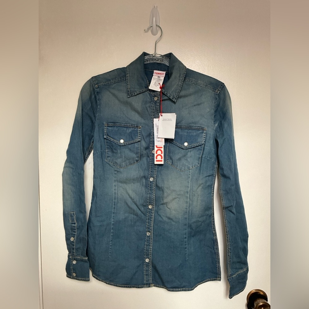 ✨FIORUCCI Blue Camicia Button Down Shirt Classic Retro Size 38